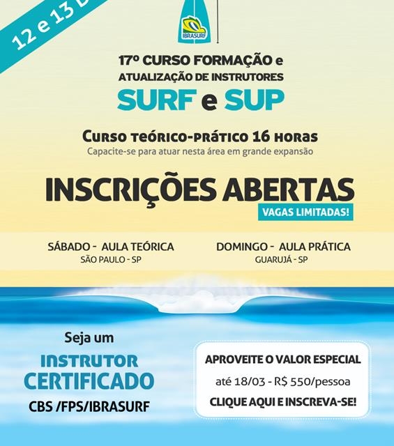 Inscrições abertas para Curso de Formação e Atualização de Instrutores de Surf e SUP