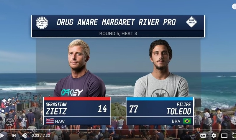 Sebastian Zietz vs Filipe Toledo - quinta rodada, round 3 -  Margaret River Pro 2017