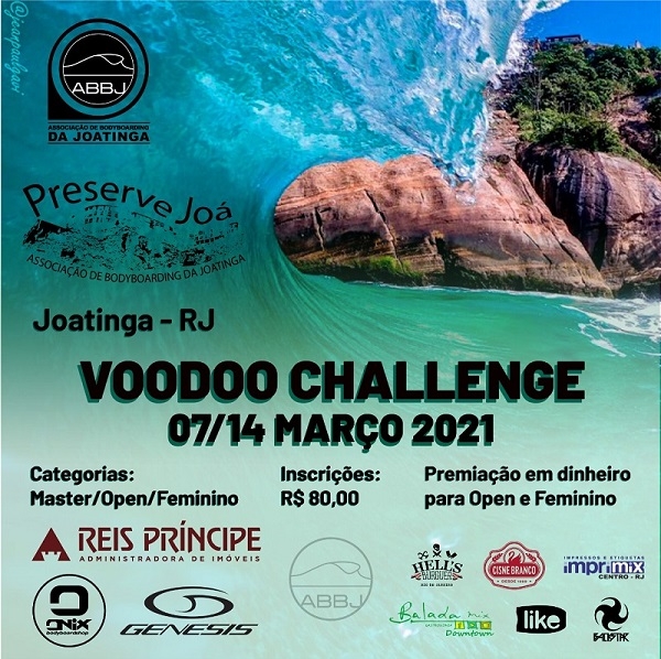 cartaz de divulagação do evento de bodyboard Voodoo Challenge na joatinga-RJ