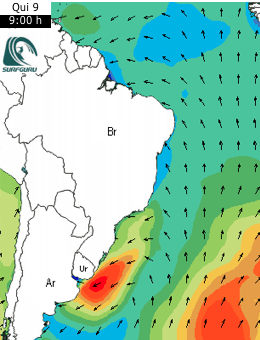 mapa de altura das ondas para quinta feita 09/09 no atlantico sul