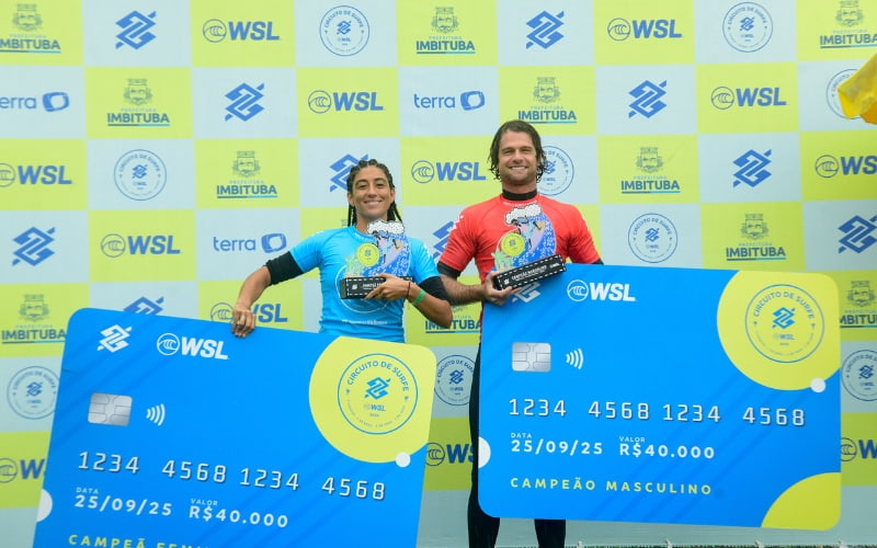 Matheus Navarro e Daniella Rosas vencem a terceira etapa do Circuito Banco do Brasil de Surfe 2025 na Praia da Vila