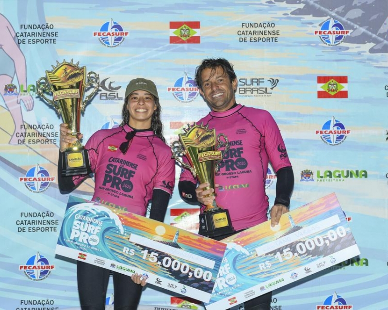 Kiany Hyakutake e Caetano Vargas vencem o Catarinense de Surf Pro em Laguna
